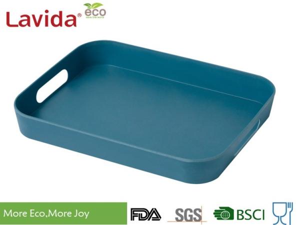 Latest Design Color Non-odor Natural Plant Fibre printed big Tray Bamboo fibre Tray 2-pc set with walls and side handles