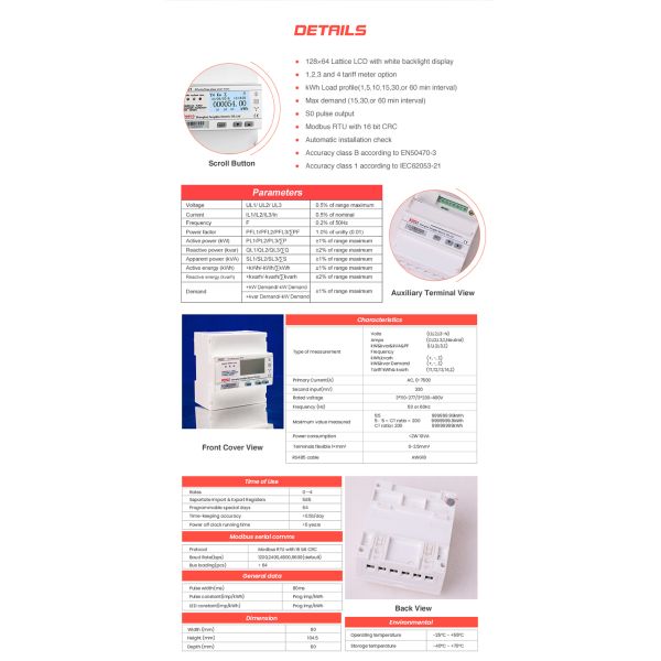 85-380 V L-L Wye Swith Power Three Phase Digital Energy Meter for Energy Conservation