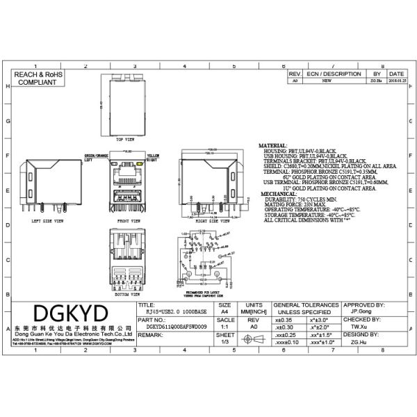 RJ45 USB Gigabit Integrated Filter Connector Ethernet Transformer With Light Strip Isolation Shrapnel USB