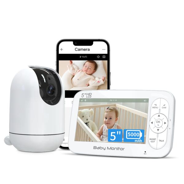 5 pulgadas 1080P Monitor de bebé inalámbrico Detección de llanto HD WIFI Monitor de bebé con aplicación Tuya