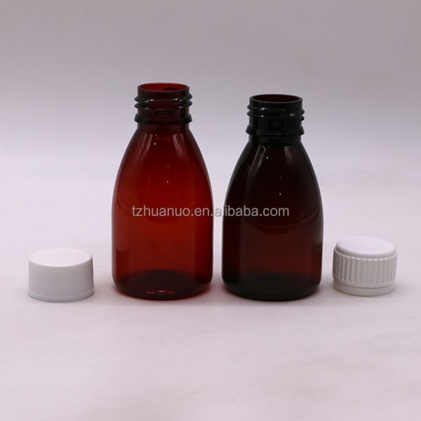 Cores personalizadas 100ml PET Ambar plástico líquido oral de qualidade medicamentosa frasco com tampa de segurança