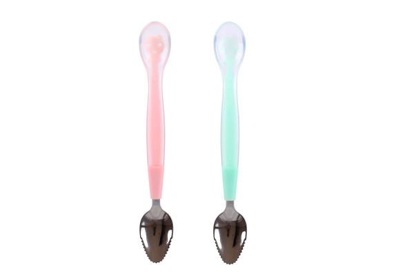 wholesale Cartoon Design Printing Handle Baby Kids Spoon And Fork Set Stainless Steel silicon handle cute flatware set