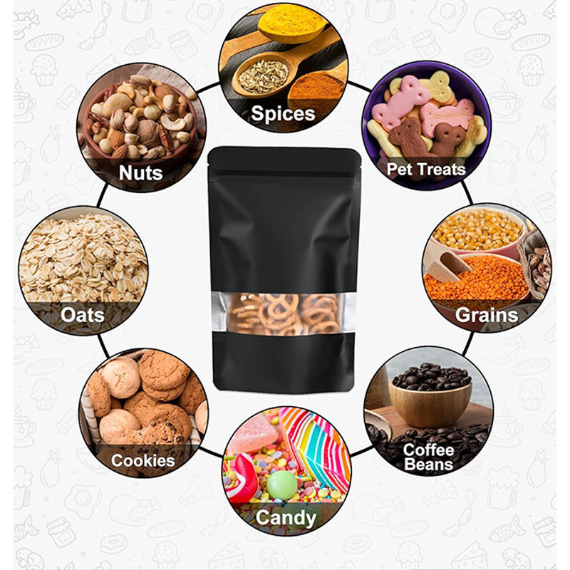 Green Stand up Pouch Bags Kraft Plastic Zip Lock Bags With Matte Window Tear Notch Resealable Zipper Pouch Dry Food Plastic Bag