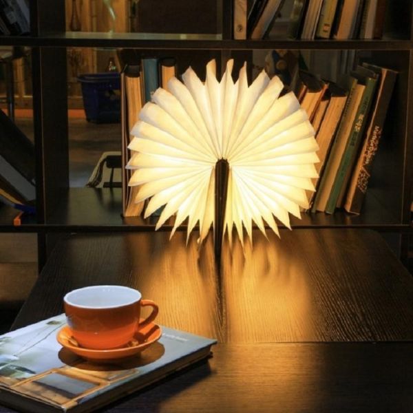 White Wooden Folding LED Ceiling Paper Lamp Small Book Light 5V