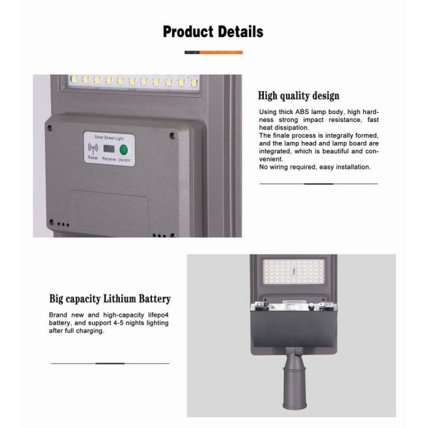 Дистанционное управление Интегрированный наружный светодиодный уличный фонарь 300 ватт 400 ватт Солнечный уличный фонарь Все в одном с большим аккумулятором