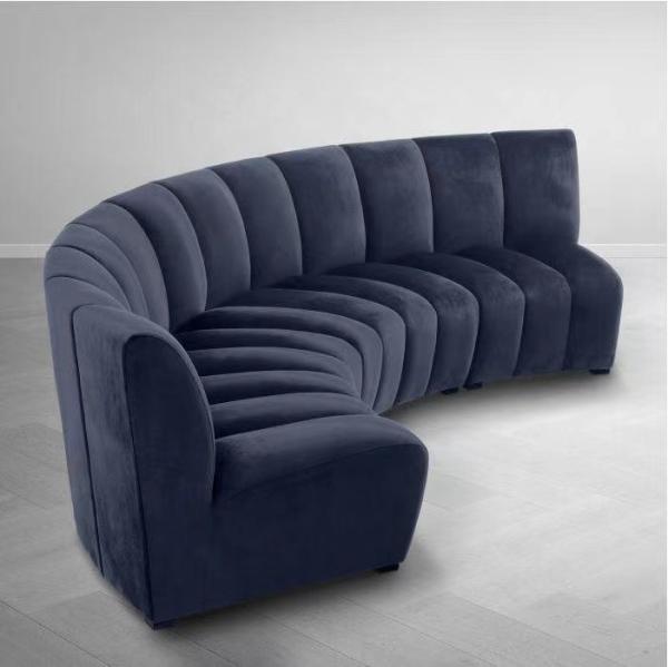 Modern Living Room Navy Blue Velvet Sofa Hotel Lobby Curve Arc Velvet Sofa
