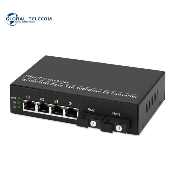 1000Mbps SM Sc Fiber Media Converter 20KM Transmission 2 Fiber 4 RJ45