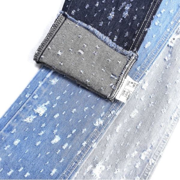 New Design Crochet Jacquard Denim Fabric Vertical Bamboo Yarn Non Elastic Denim 9.5oz 180CM