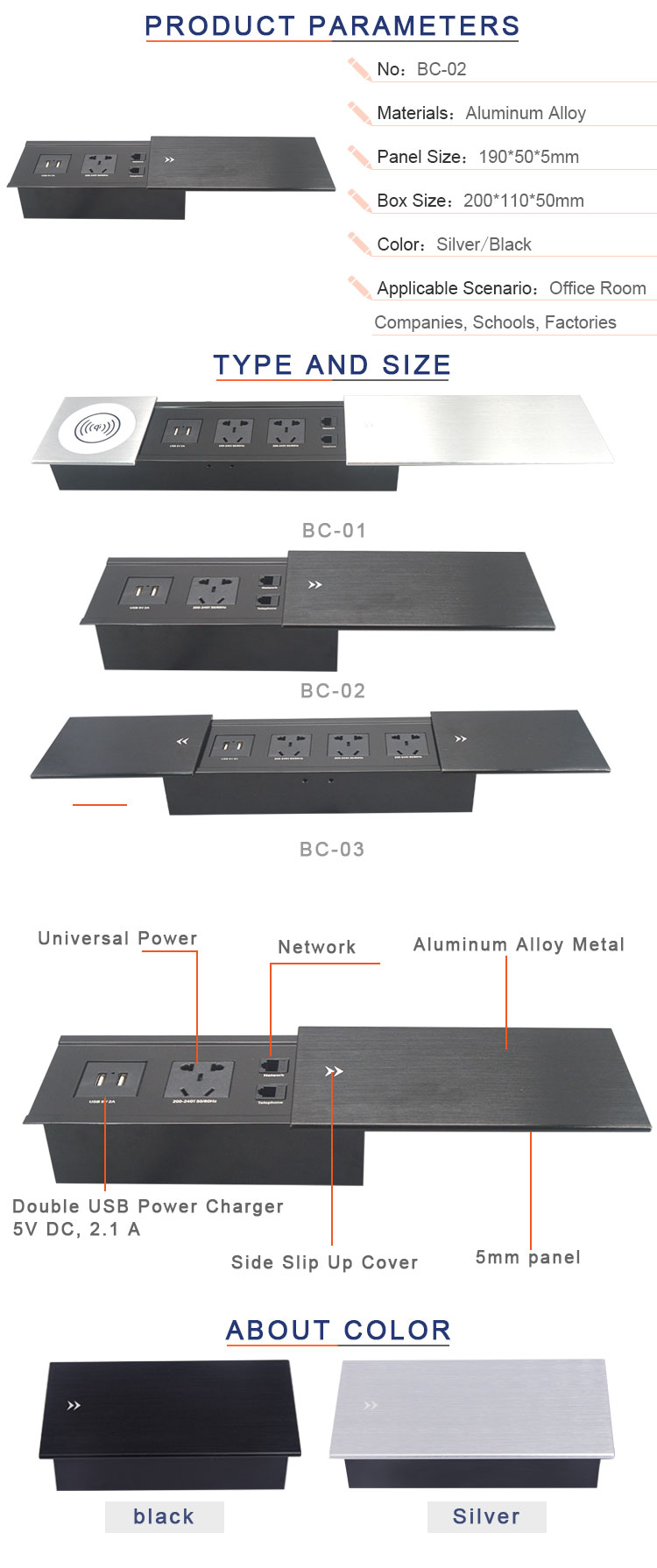Скольжение раскрывает спрятанный в коробку гнезда держателя стола с заряжателем USB