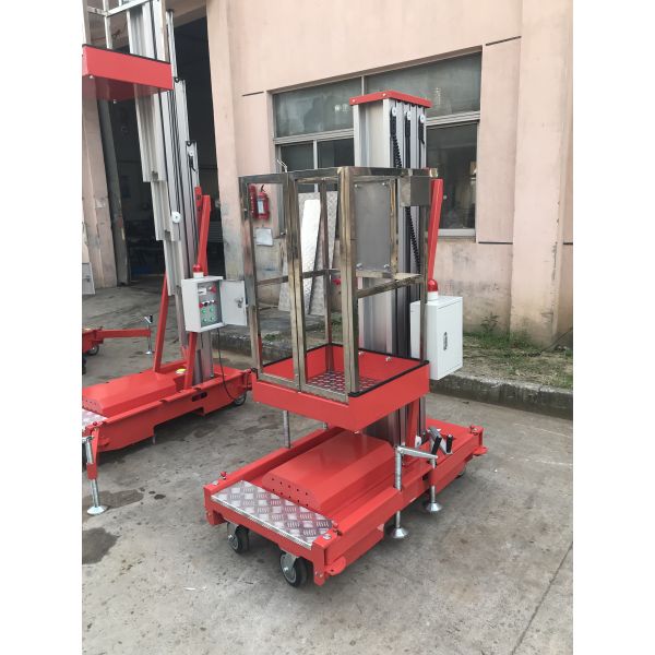 6M Single Mast Aluminum Aerial Access Platform Hydraulic Vertical Lift Table 125Kg