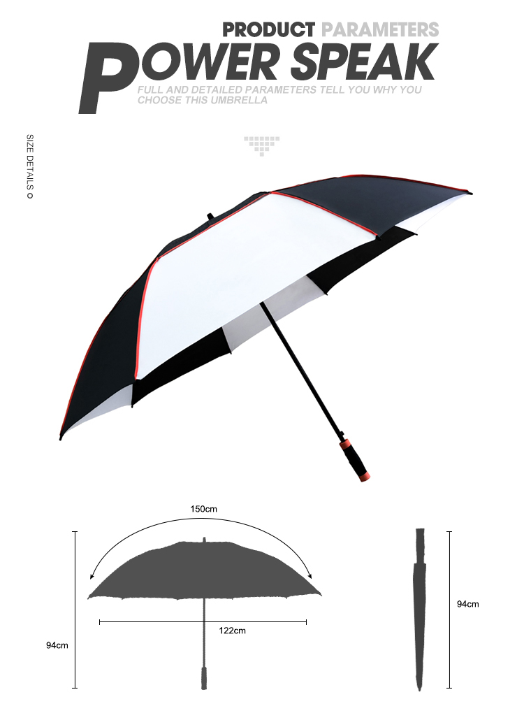190T Nylon Double Layers Windproof Golf Umbrella 59 Inch Large Arc