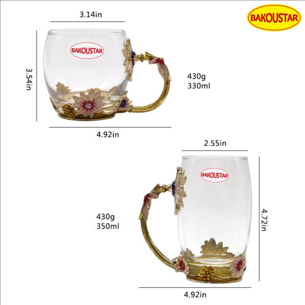330ml 350ml Decorated Enamel Glass Cup BPA Free With Spoon