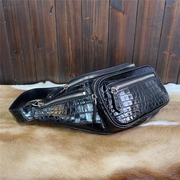 Casual Style Authentic Alligator Skin Men's Small Waist Packs Exotic Genuine Crocodile Leather Male Travel Chest Bag