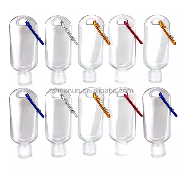 Clear 50mL PET Hand Wash Container Portable Refillable Empty Travel Squeeze Bottle with Hook