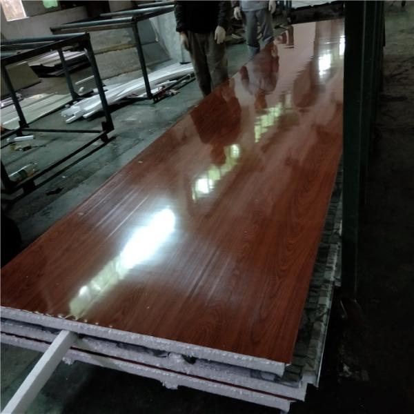 EPS sandwich roof panel 1050-75-0.426mm sandstone steel sheet up and wood grain down