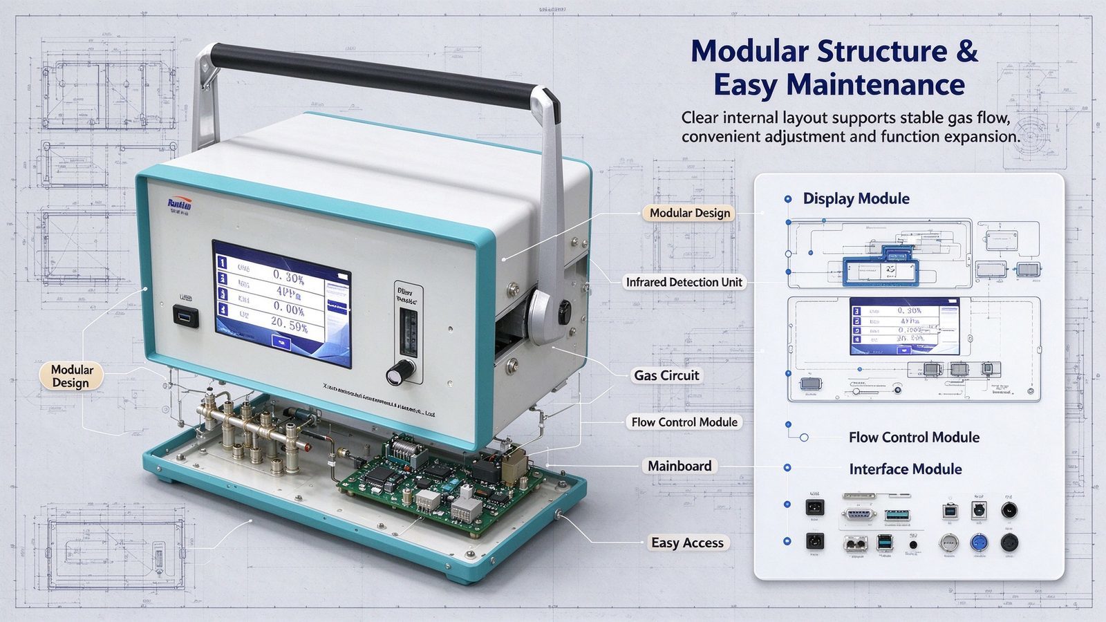 Portable Calorific Value Analyzer High Accuracy Multi Gas Detector For CO H2 CH4 CO2 O2
