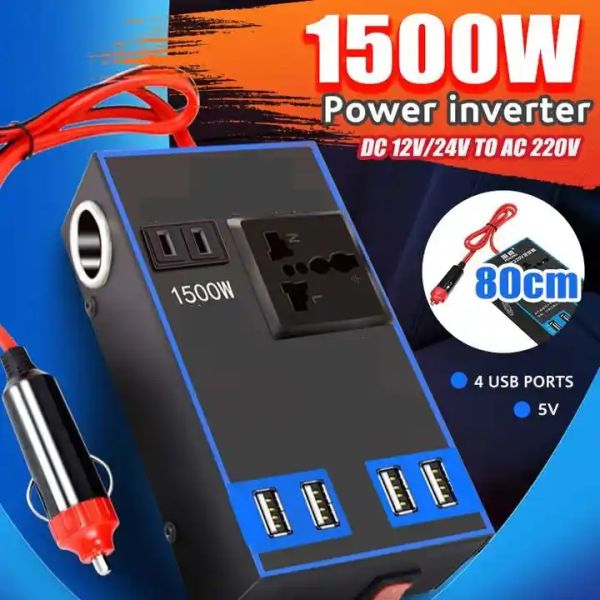 1500 Watts Car Power Inverter With 4 Usb Port Power Inverter Dc 12V To 110V 220V Ac Car Charger Car Power Inverter
