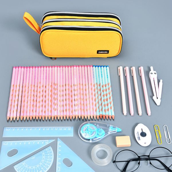 Large Capacity School Pencil Case Customized Canvas Pencil Bag with Colorful Pattern