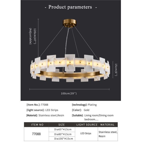 Led Creative Chandelier For Living Room White Ring Marble Chandelier(WH-MI-318)
