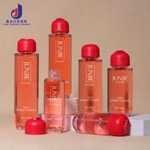 カスタマイズ可能な30ml-150mlプラスチックトナーボトル、ロングネックフラットタイプ、赤オレンジ色、クリア、スキンケア用、PETG素材