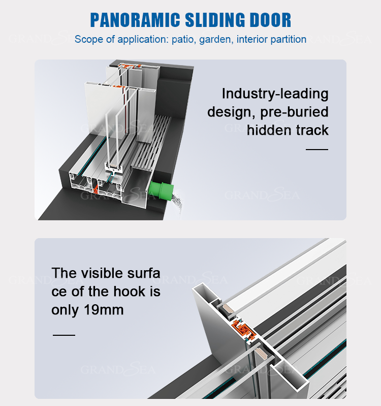 European Standard Design Frameless Aluminum Interior Noiseless Sliding Door for Kitchen
