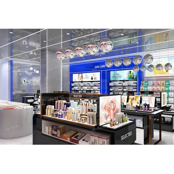 Beauty Store Interior Design Gold Rush Series Case 146sqm Cosmetic Store Decoration and  Beauty Display Cabinet