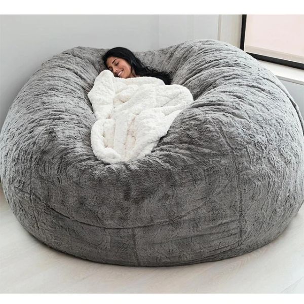 Outdoor 7Ft Giant Bean Bag Lounge Chair Soft Faux Fur Fabric EPS Fill
