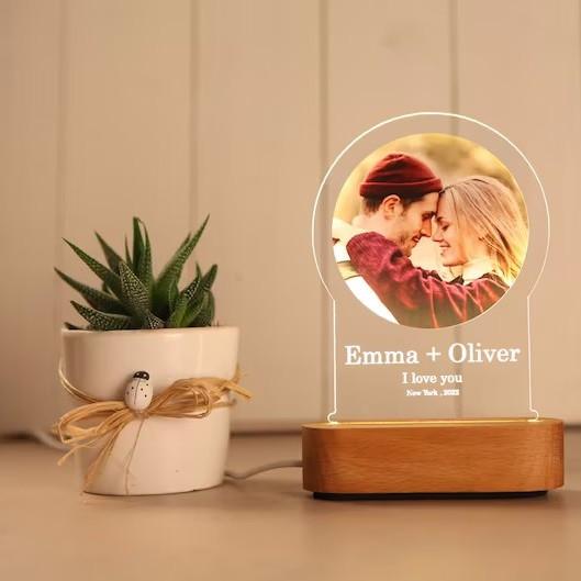 wooden  Night Light stand with Your Photo Romantic Gift for Couples  Gift for Her Anniversary Gift for Him  Engagement Wedding
