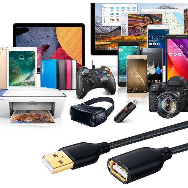 USB 3.0 Extension Straight USB Cable Type A Male To Female Durable Braided Material