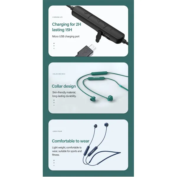 Lenovo SH1 Wireless Neckband Headphone OEM Water Resistant Headphones