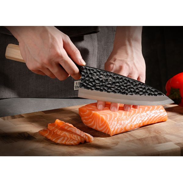 Long Yi Chang 185mm Deba Bocho Knife with Yasuki Yellow Paper #2 Steel and Single Bevel Design for Fish Butchery