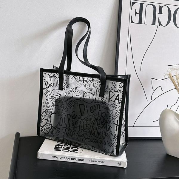 Summer Fashion All-Match Bag Women'S New High-Quality Texture Transparent Tote Bag Large Capacity Shoulder Commuter Bag