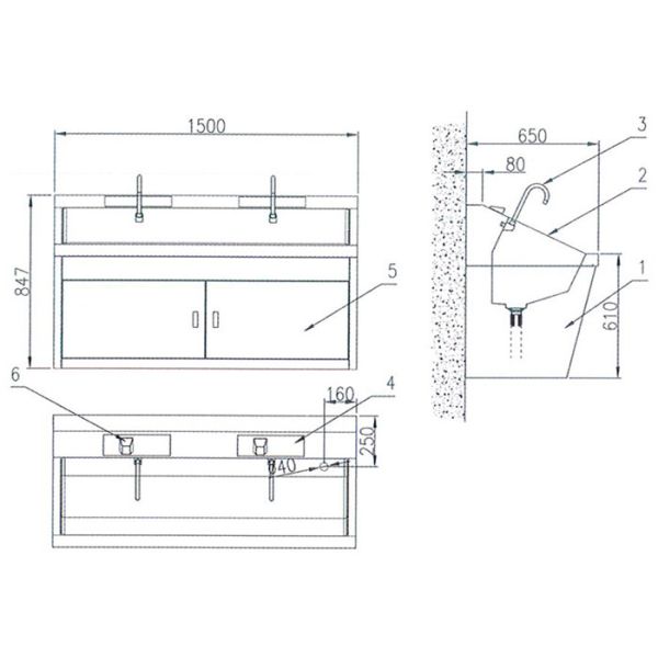 KBXX1 Stainless Steel Hand Sink Wall Mount Knee Control Function