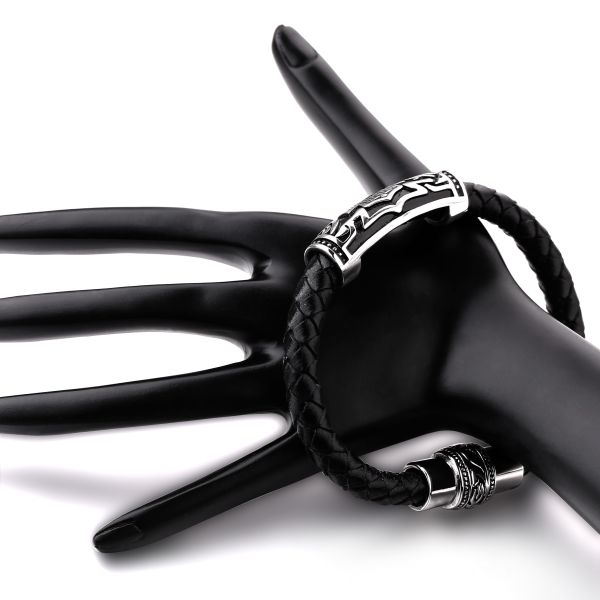 Man's Stainless Steel Clasp Braided Leather Bracelet Wholesale For Party