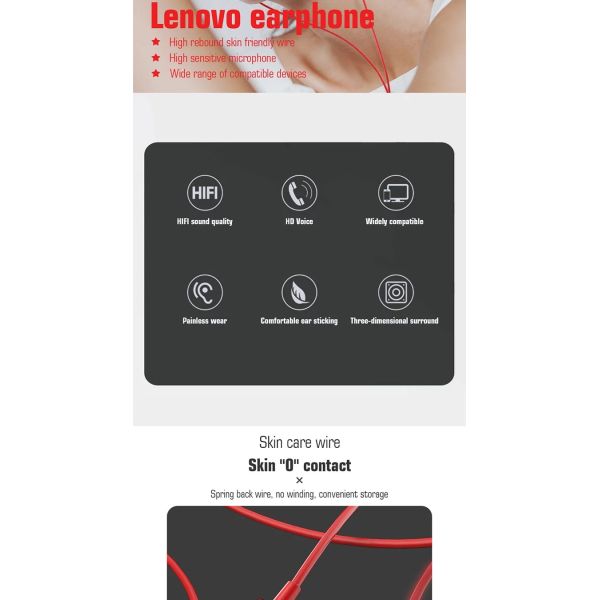 Lenovo HF130 Wired In Ear Earphones Tangle Free Type C Wired Earphones