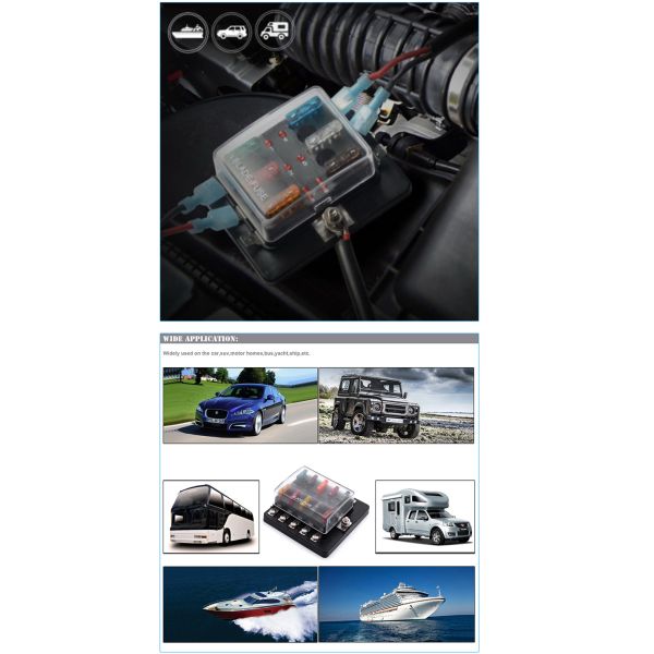 Automotive Car Automobile 10 Way Blade Fuse Block Box Holder With Bolt Terminals