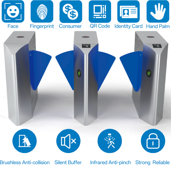 Subway Entry and Exit Safety Pedestrian Turnstile with Facial Scanner 304 Stainless Steel Flap Barrier Gate 600mm Passage Width