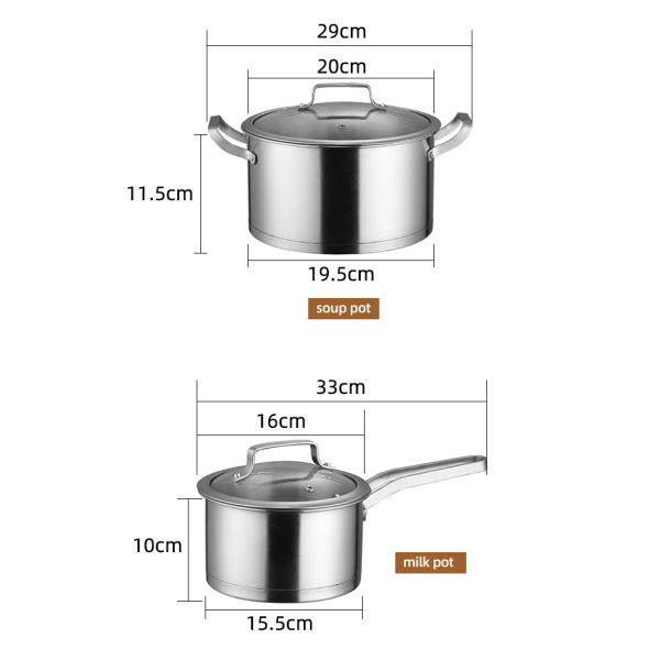 Factory Direct Sale Pans And Pots Sets Silver Cooking Pot Sets Stainless Steel Cookware Sets For Kitchen