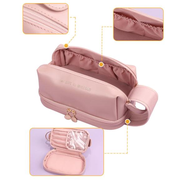 Customized New Arrival Luxury Portable Pu Large White Leather Travel Toiletry Storage Makeup Cosmetic Bags With Logo