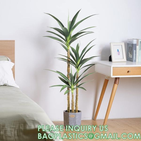Artificial Tree 4.7Ft Faux Agave Plant with 3 Heads in Plastic Pot Fake Tree for Home Decor Indoor or Outdoor Office