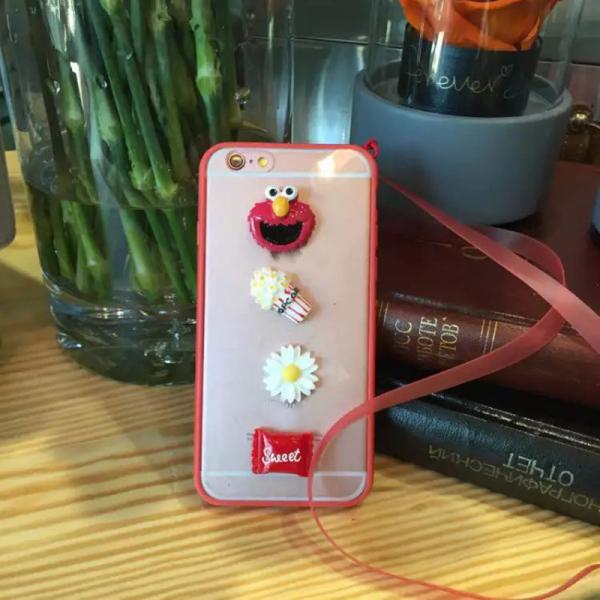 Acrylic DIY Cartoon Candy Chocolate Pasted Cell Phone Case Cover For iPhone 7 6s Plus with Lanyard