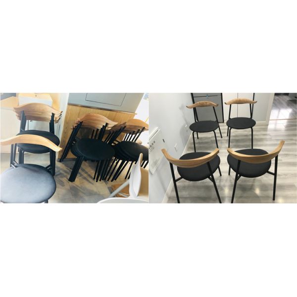 Nordic Design Solid Wood Cow Horn Chairs Dining Room Leatherette Metal Modern Side Chair