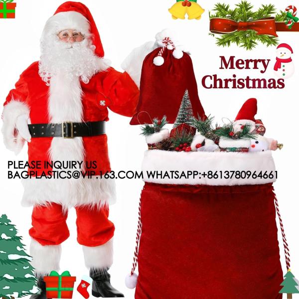 Velvet Bags With Drawstring Large Plush Santa Sack Christmas Gift Bags In 2 Size For Xmas Package Storage Bags