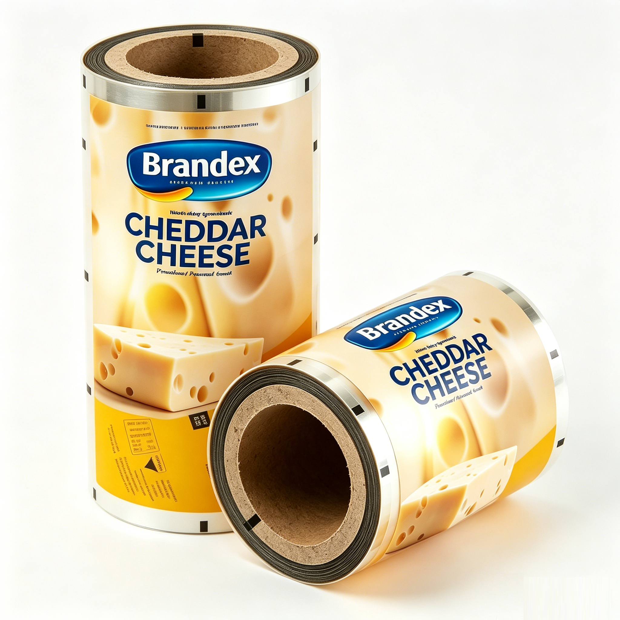 Food Grade Composite Packaging Roll Film For Cheddar Cheese Dairy Product | BOPP/VMPET/PE PET/AL/PE Barrier Laminated Automatic Packing Roll Stock For Yellow Hard Cheese OEM Custom Printed