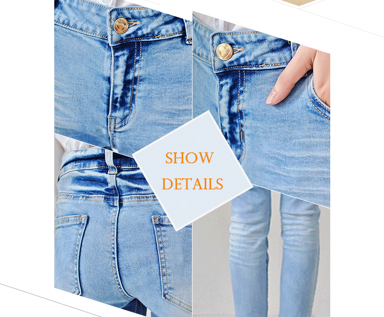 Bulk order china cheap price branded women jeans light blue fancy design ladies skinny jeans