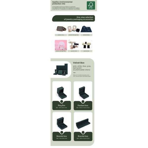 Boîte à bijoux en velours de haute qualité faite à la main, carrée, vert foncé, pour collier, bracelet, bague