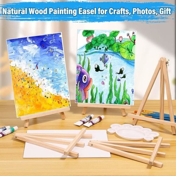 Canvas Art Sets With Wooden Easels Paint Brushes For Acrylic Oil Watercolor Painting