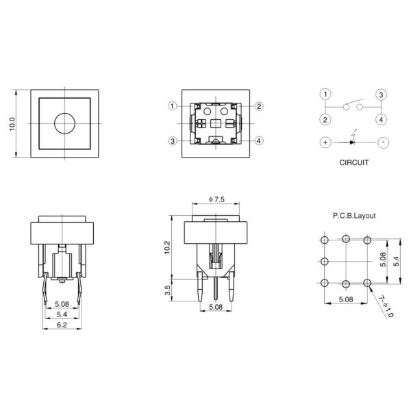 Force Button Down 12v Illuminated Tact Switch Flat Shaped For Digital Products