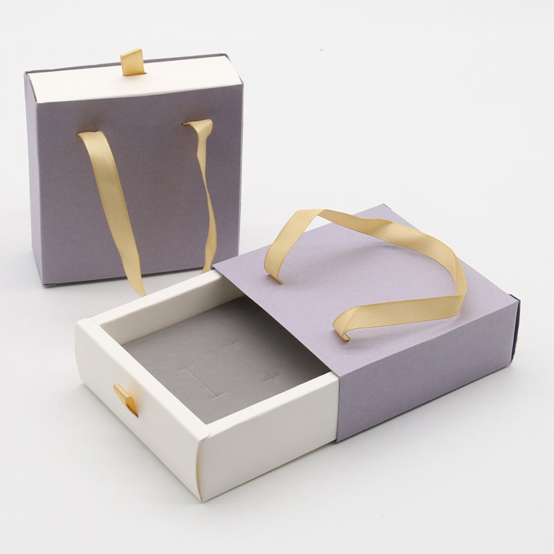 Customized Logo Exclusive Paper Jewelry Box With Ribbon Drawer For Ring Earring