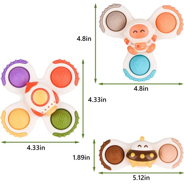 Unisex 3PCS Suction Cup Spinner Toys for Learning Sensory Toddlers 1-3 Baby Bath Ideal Gifts